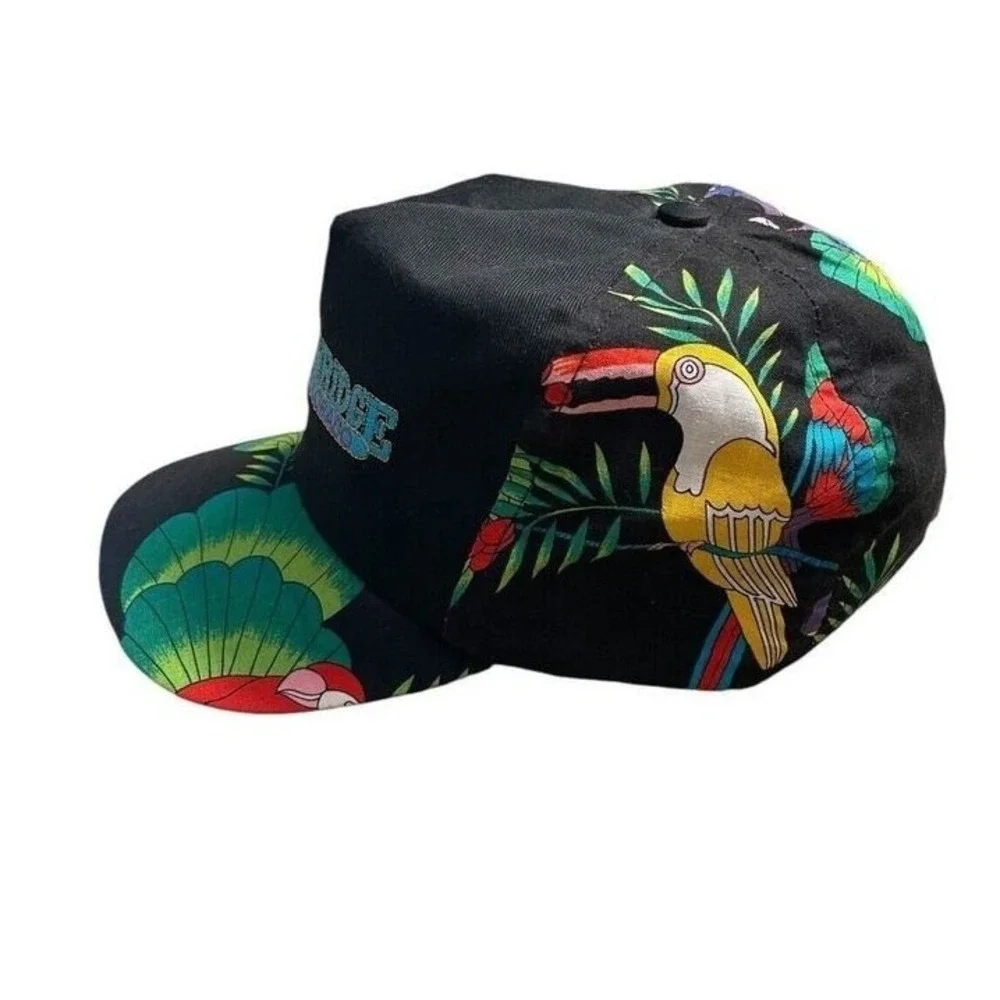 Vintage Breckenridge Colorado Hat Mens Black Tropical Parrot Floral USA‎
